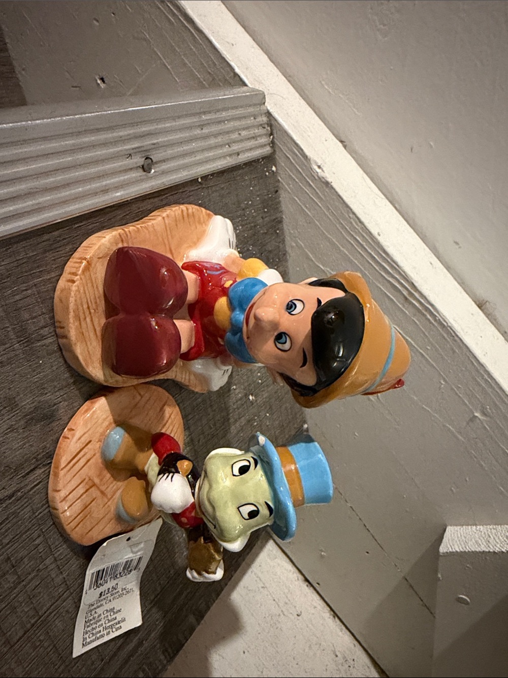 Pinocchio and Jiminy Cricket Ceramic Figurine Set - Colorful Red, Blue, Yellow